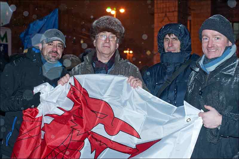Mick Antoniw in Kiev on the Maidan (central square) with members of the Committee of the Regions during the revolution. © Mick Antoniw AM